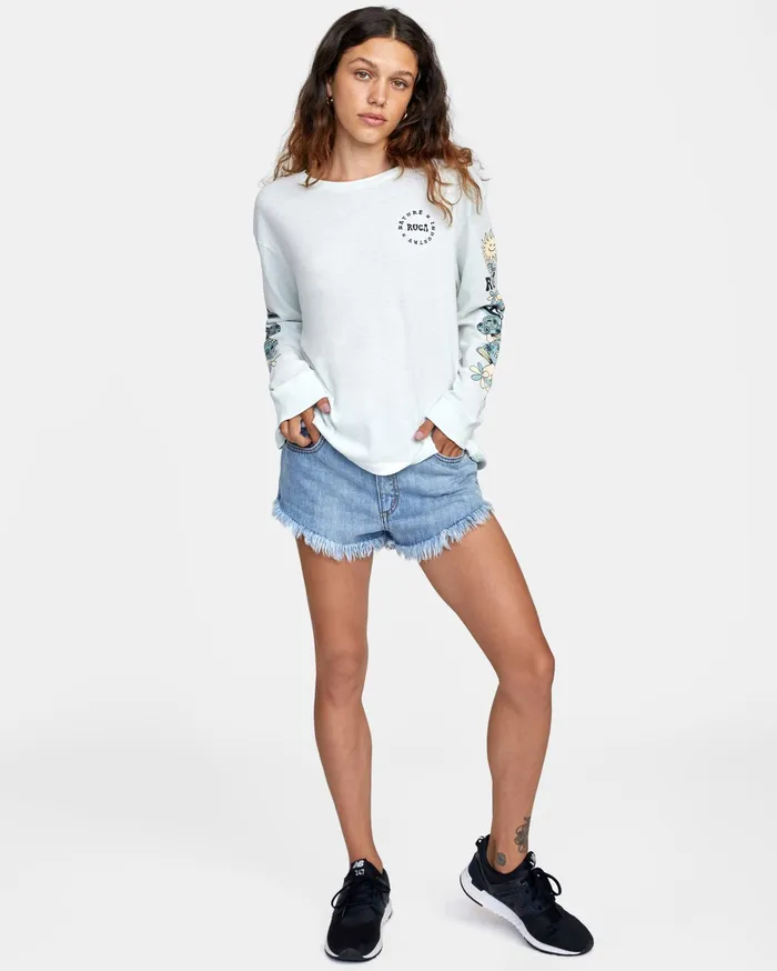 RVCA Womens Tops Peace Long Sleeve Tee Sea Bleach Sbc