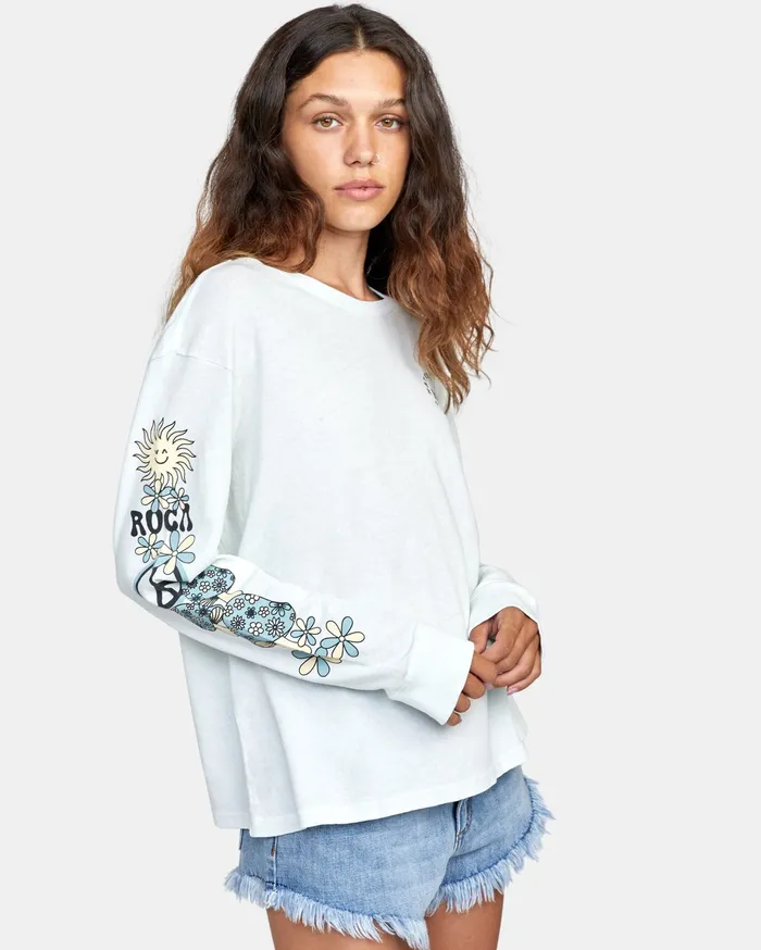 RVCA Womens Tops Peace Long Sleeve Tee Sea Bleach Sbc