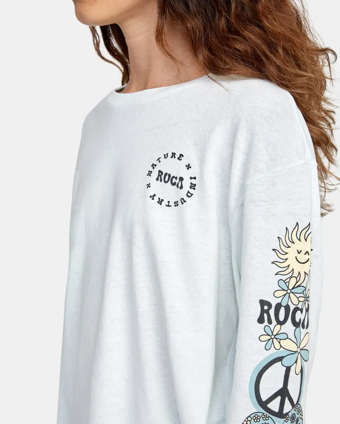 RVCA Womens Tops Peace Long Sleeve Tee Sea Bleach Sbc