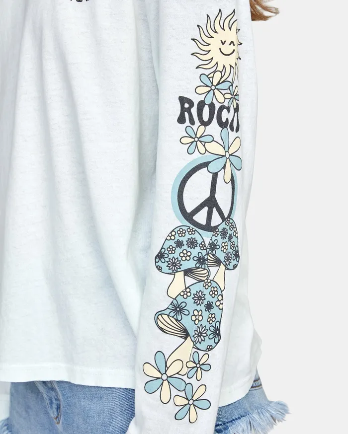 RVCA Womens Tops Peace Long Sleeve Tee Sea Bleach Sbc
