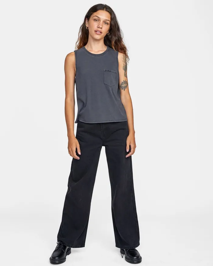 RVCA Womens Tops Ptc Boxy Tank Top Black Blk