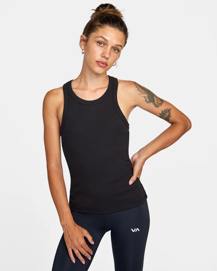 RVCA Womens Tops Va Sport Essential Ribbed Workout Tank Top Black Blk