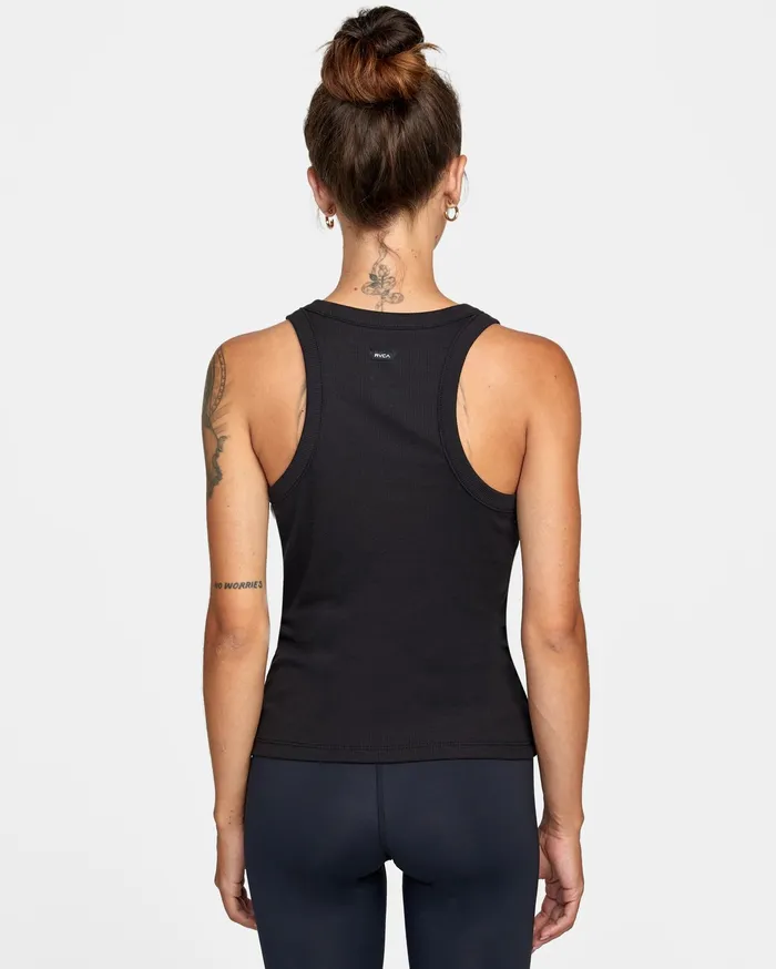 RVCA Womens Tops Va Sport Essential Ribbed Workout Tank Top Black Blk