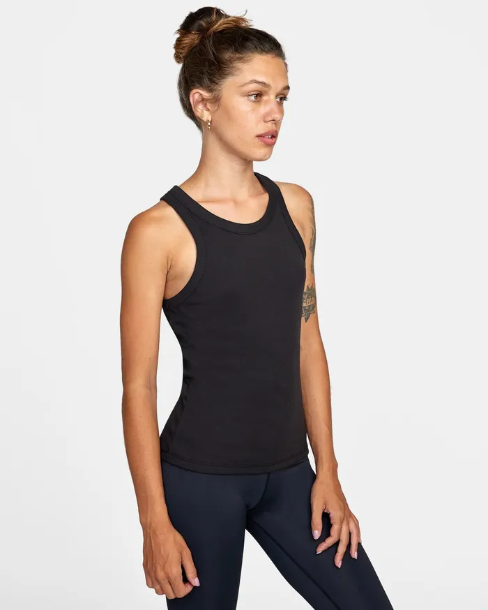 RVCA Womens Tops Va Sport Essential Ribbed Workout Tank Top Black Blk