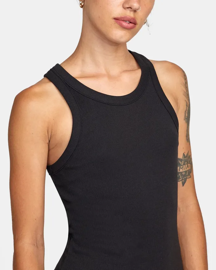 RVCA Womens Tops Va Sport Essential Ribbed Workout Tank Top Black Blk