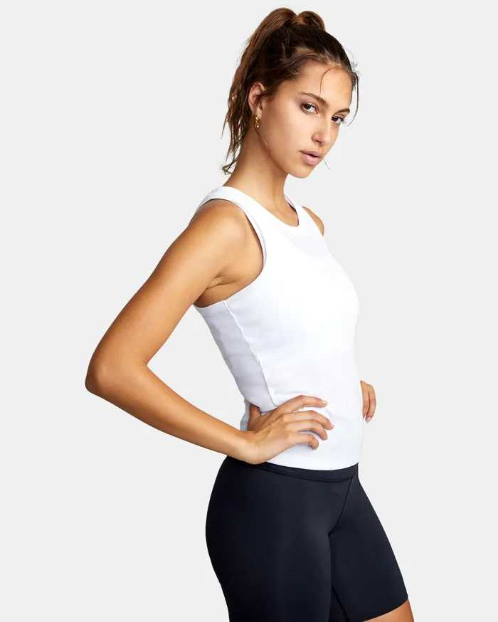 RVCA Womens Tops Va Sport Essential Ribbed Workout Tank Top White Wht