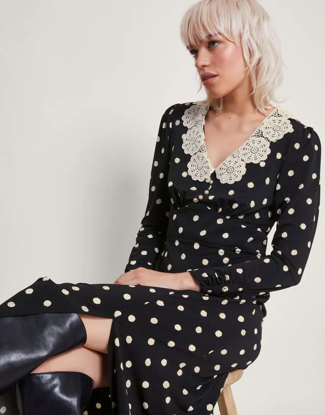 Sally Spot Collar Dress Black Women Monsoon Dresses