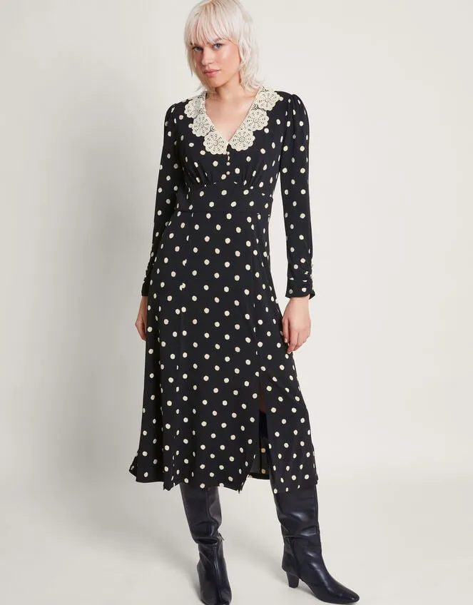 Sally Spot Collar Dress Black Women Monsoon Dresses