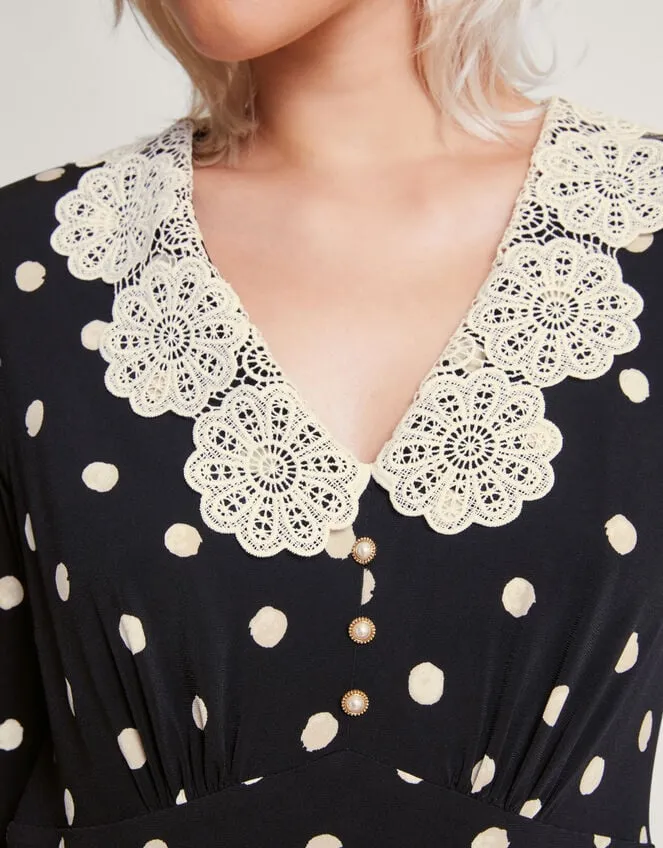 Sally Spot Collar Dress Black Women Monsoon Dresses