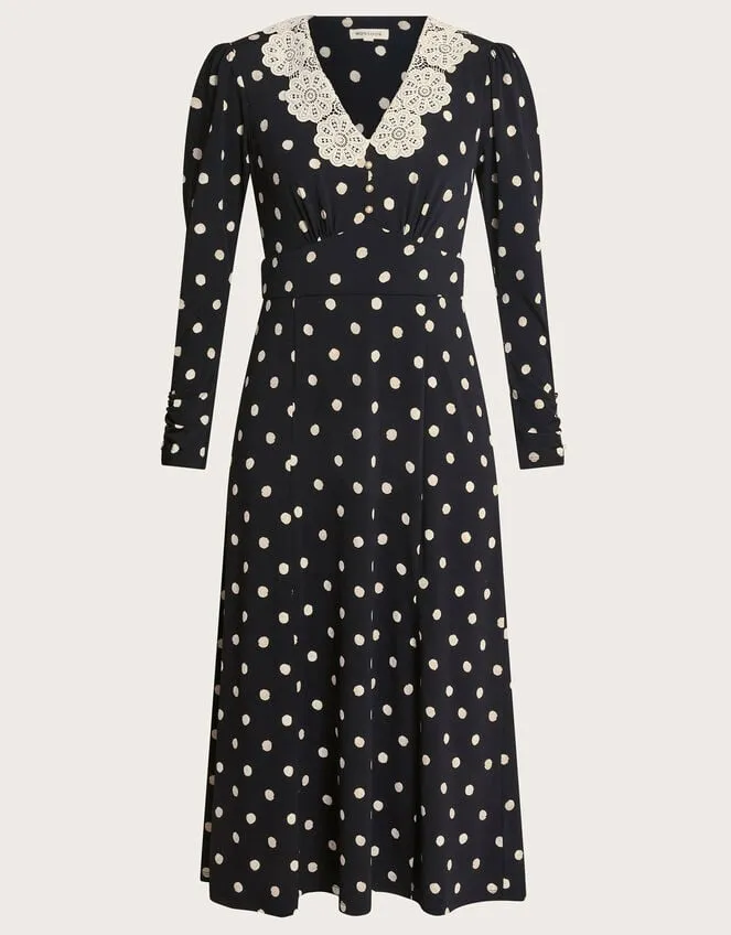 Sally Spot Collar Dress Black Women Monsoon Dresses