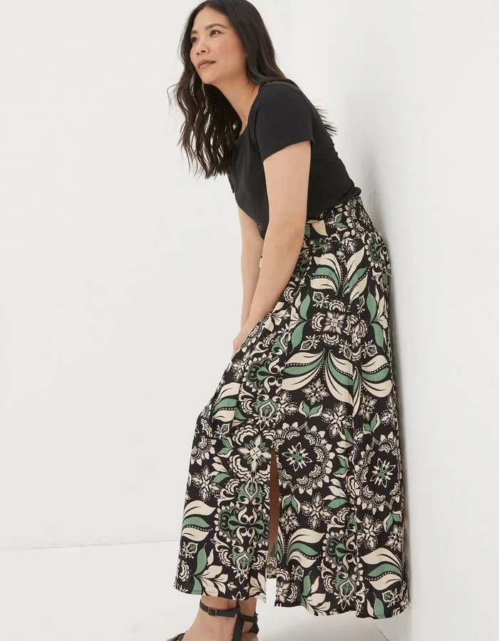 Sascha Mosaic Leaf Midi Skirt Black Women FatFace Skirts