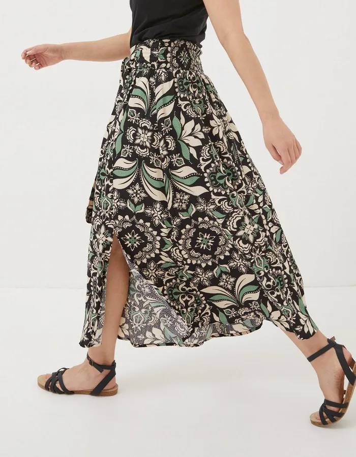 Sascha Mosaic Leaf Midi Skirt Black Women FatFace Skirts