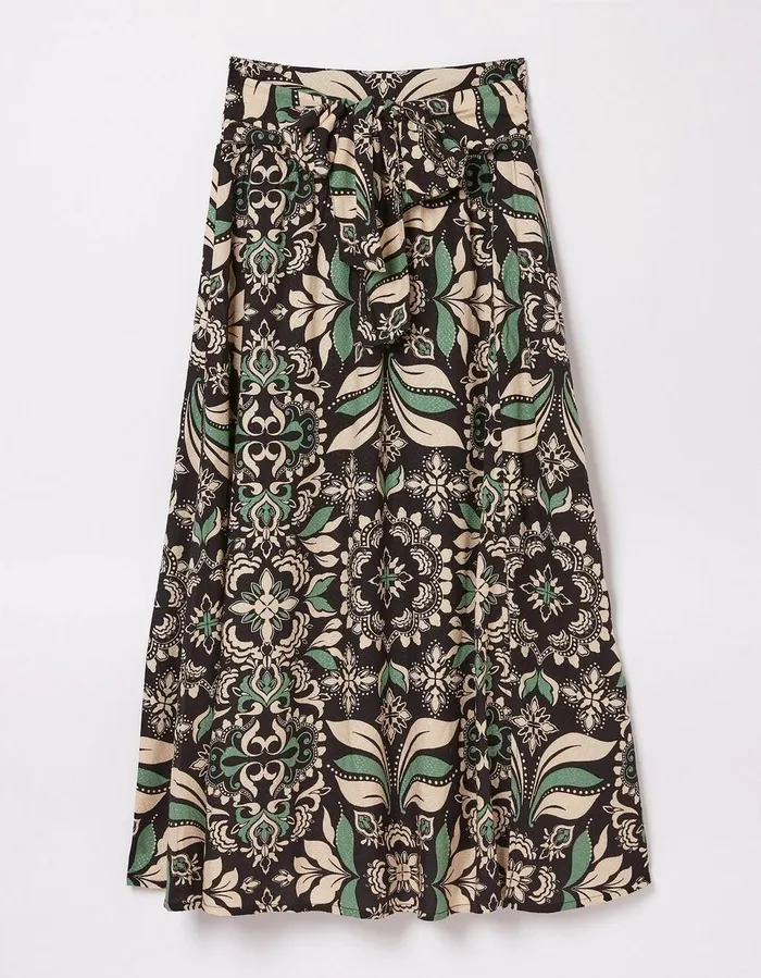 Sascha Mosaic Leaf Midi Skirt Black Women FatFace Skirts