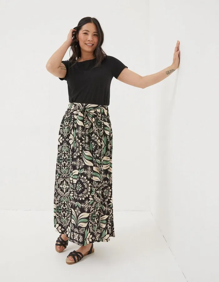 Sascha Mosaic Leaf Midi Skirt Black Women FatFace Skirts
