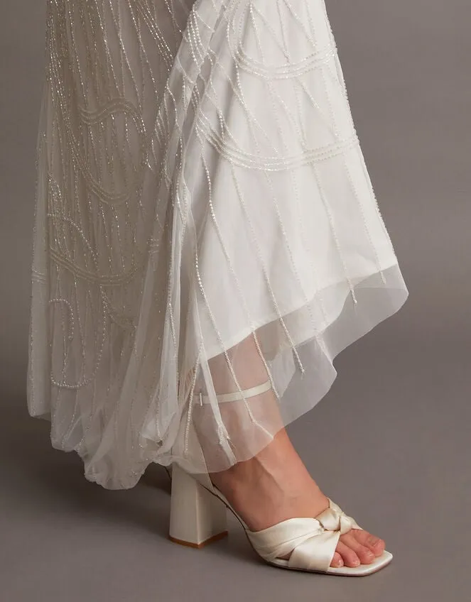 Satin Knot Block Heeled Sandals Ivory Women Monsoon Wedding Shoes