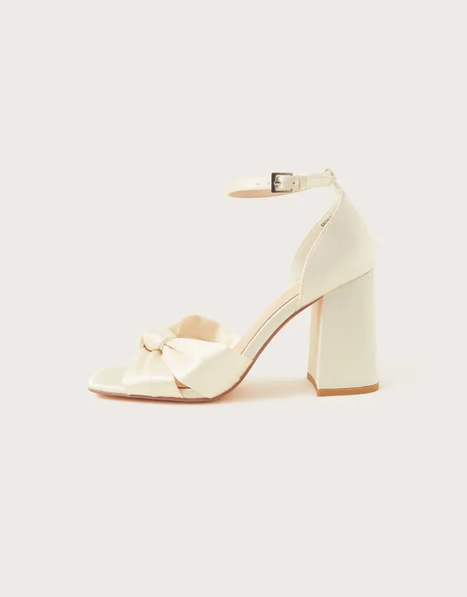 Satin Knot Block Heeled Sandals Ivory Women Monsoon Wedding Shoes