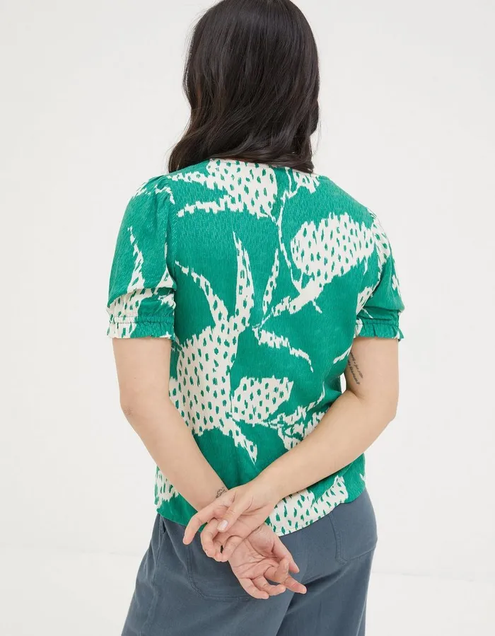 Savannah Textured Leaves Blouse Green Women FatFace Shirts and Blouses