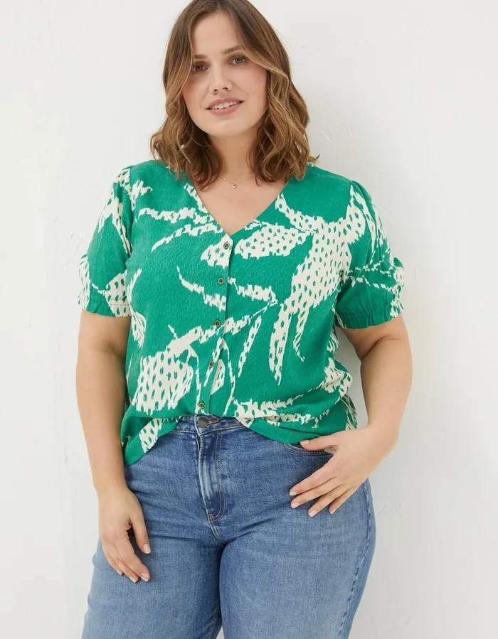Savannah Textured Leaves Blouse Green Women FatFace Shirts and Blouses
