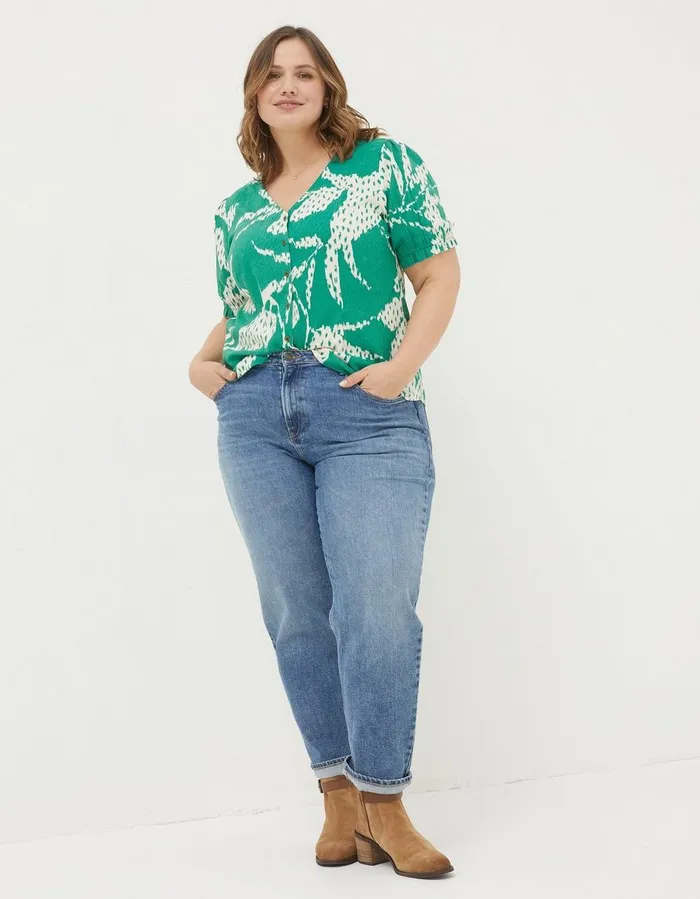 Savannah Textured Leaves Blouse Green Women FatFace Shirts and Blouses