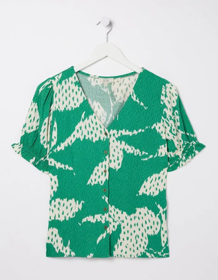 Savannah Textured Leaves Blouse Green Women FatFace Shirts and Blouses