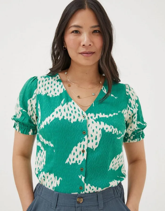 Savannah Textured Leaves Blouse Green Women FatFace Shirts and Blouses
