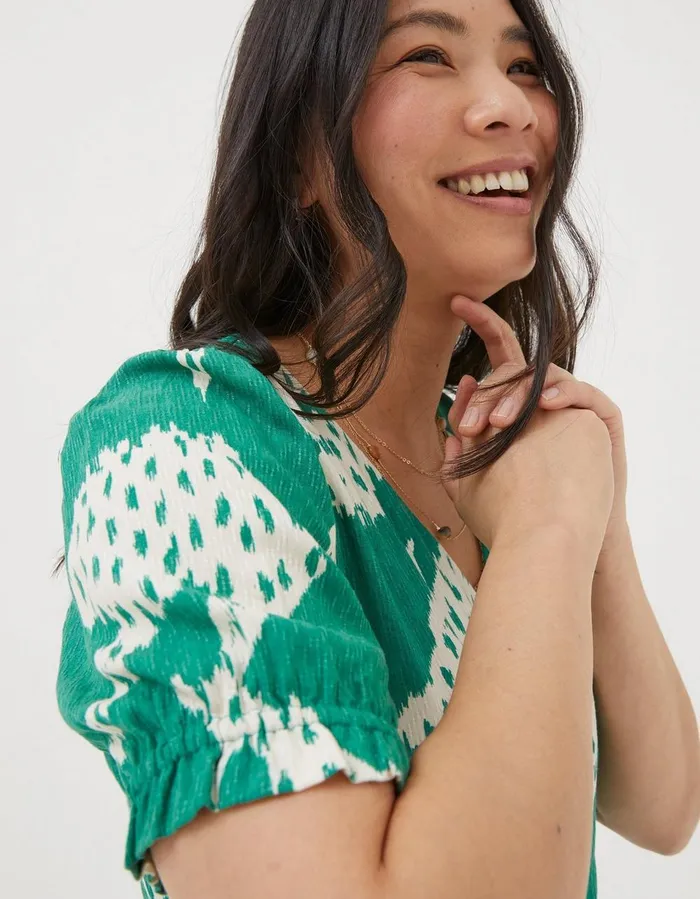 Savannah Textured Leaves Blouse Green Women FatFace Shirts and Blouses