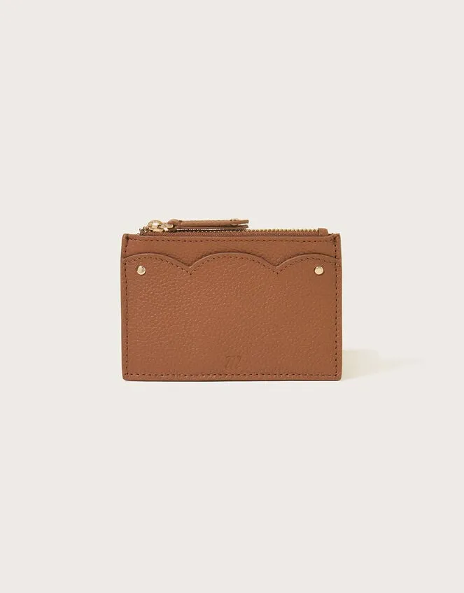 Scallop Leather Card Holder Tan Women Monsoon Bags and Purses