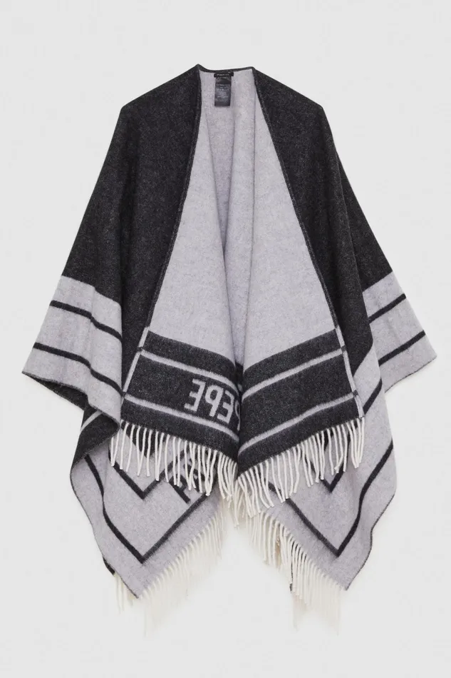 Scarves Women Patrizia Pepe DoubleFaced Fringed Poncho Nero