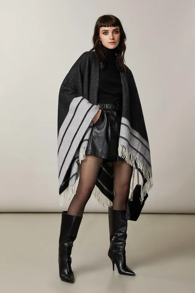 Scarves Women Patrizia Pepe DoubleFaced Fringed Poncho Nero