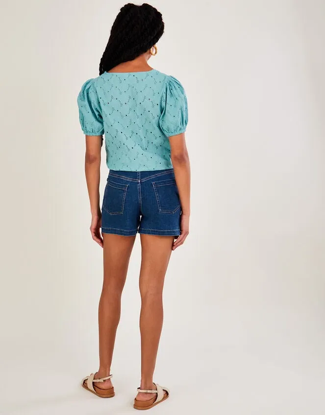Schiffli Tie Detail Top In Sustainable Cotton Blue Women Monsoon Tops and Blouses