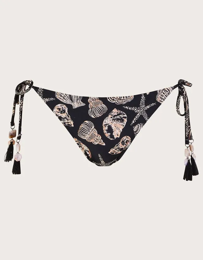 Shell Print Foil Bikini Bottoms With Recycled Polyester Black Women Monsoon Beachwear and Swimwear