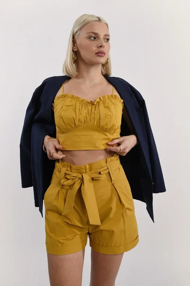 Shirred Cropped Top YELLOW MANGO Women Molly Bracken Tops