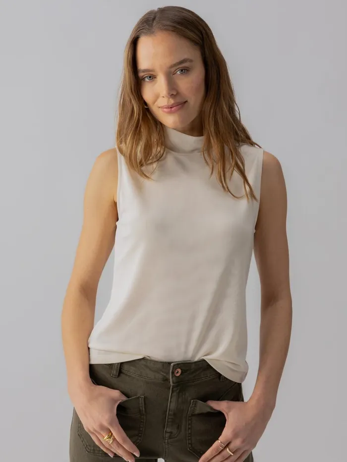 Shirred Neck Mesh Tank Birch Women Sanctuary Clothing Tees and Tops
