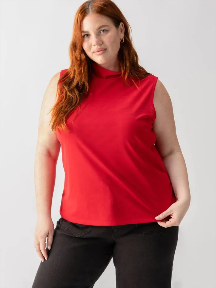 Shirred Neck Mesh Tank Cherry Red Inclusive Collection Women Sanctuary Clothing Tees and Tops