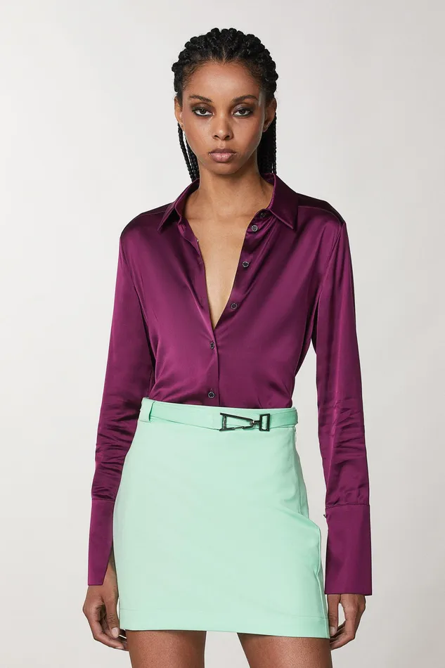 Shirts Women Patrizia Pepe BoyfriendFit Satin Shirt Futuristic Purple