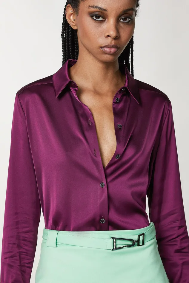 Shirts Women Patrizia Pepe BoyfriendFit Satin Shirt Futuristic Purple