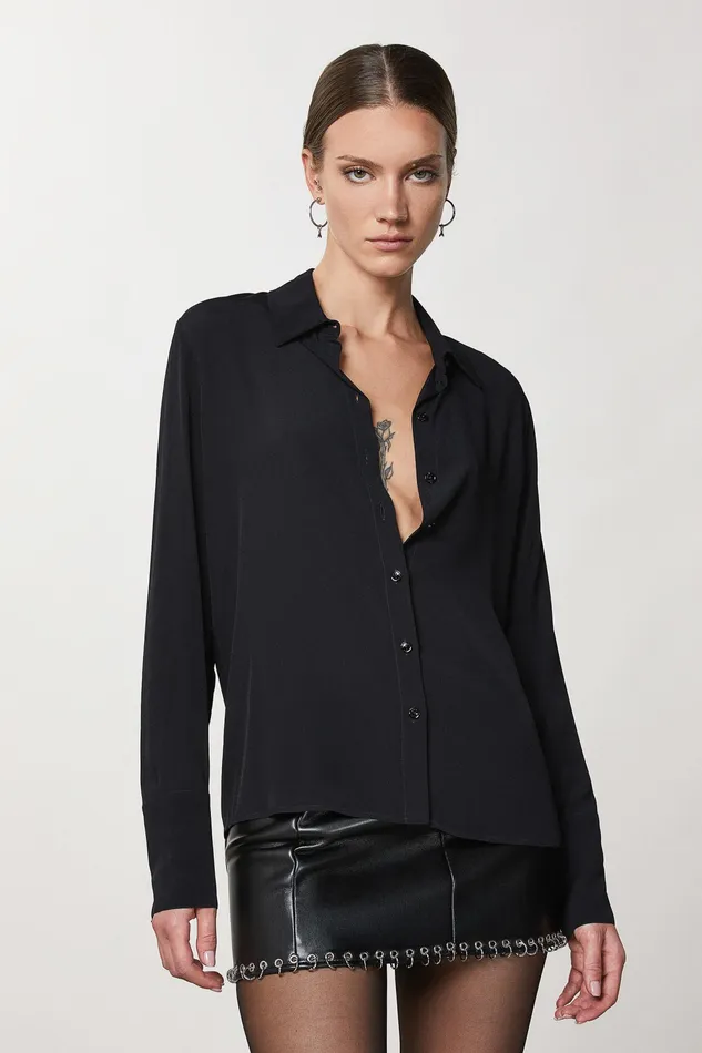 Shirts Women Patrizia Pepe Essential Crepe Shirt Nero
