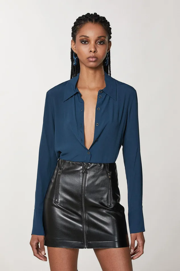 Shirts Women Patrizia Pepe Soft Viscose Shirt Petrol Blue