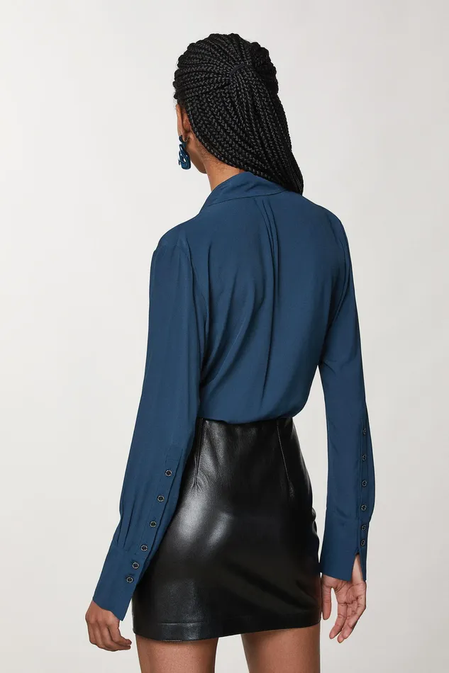 Shirts Women Patrizia Pepe Soft Viscose Shirt Petrol Blue