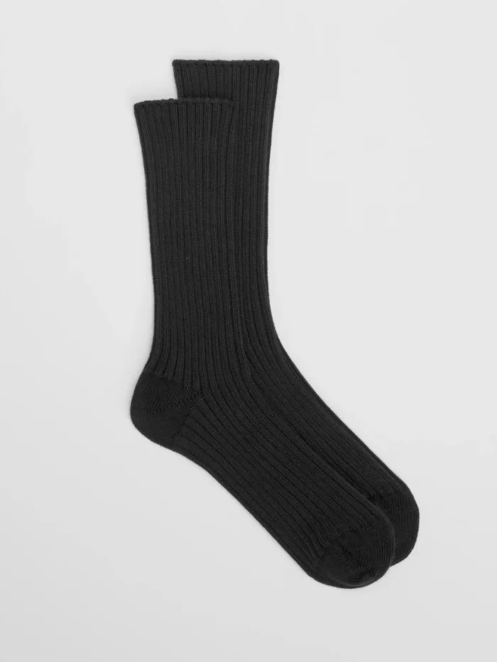 Shop Eileen Fisher Accessories Cotton Ribbed Trouser Sock Black
