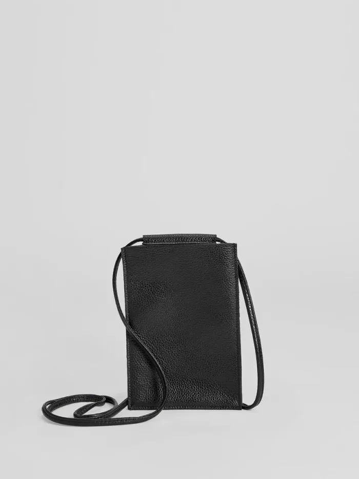 Shop Eileen Fisher Accessories Textured Italian Leather Phone Pouch Black