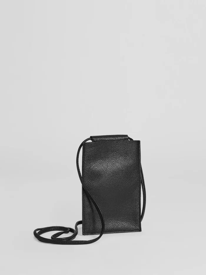 Shop Eileen Fisher Accessories Textured Italian Leather Phone Pouch Black