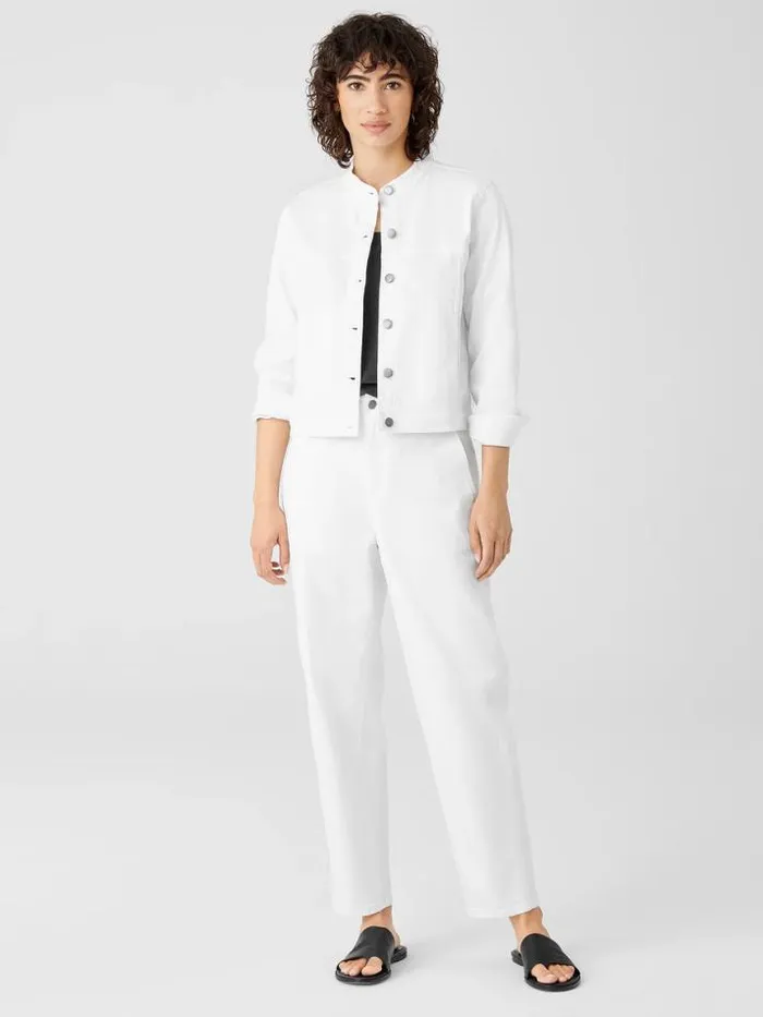 Shop Eileen Fisher Denim Organic Cotton Denim Stand Collar Jacket White