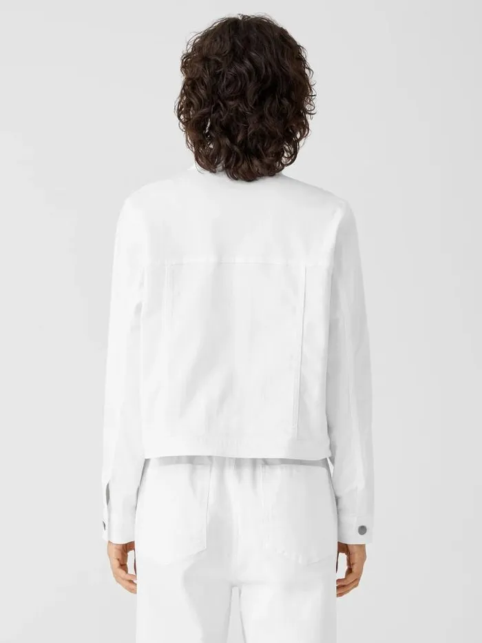 Shop Eileen Fisher Denim Organic Cotton Denim Stand Collar Jacket White