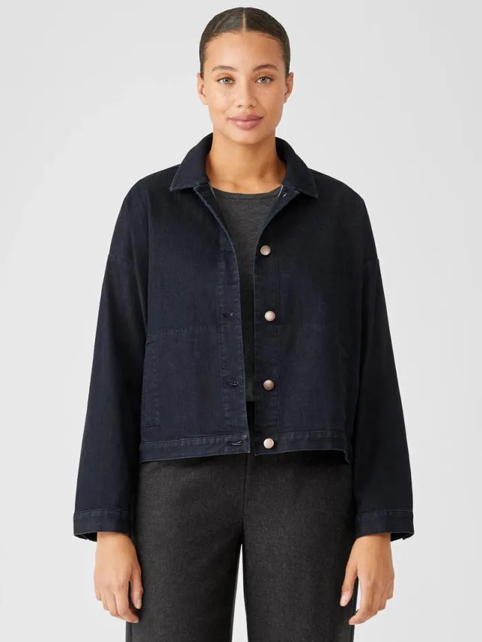 Shop Eileen Fisher Denim Organic Cotton Stretch Denim Jacket Utility Blue