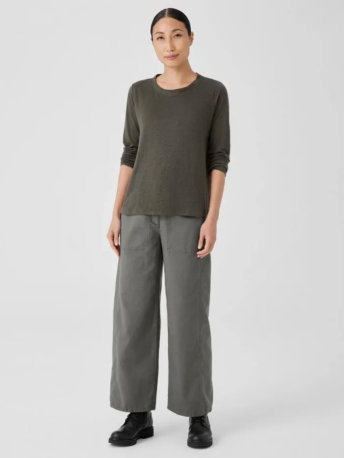 Shop Eileen Fisher Denim Organic Linen Jersey Crew Neck Top Grove