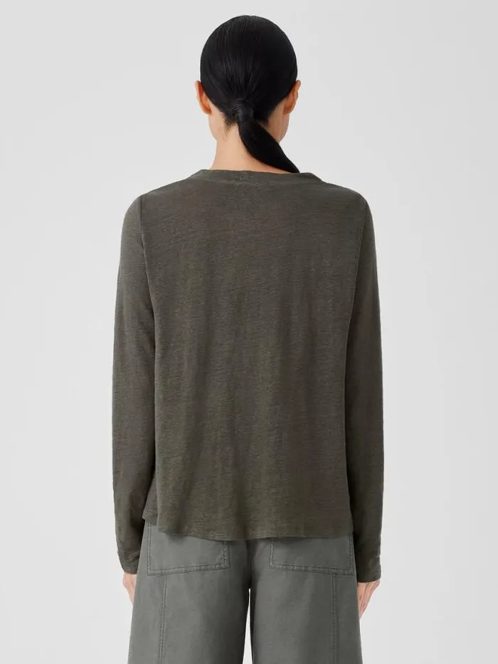 Shop Eileen Fisher Denim Organic Linen Jersey Crew Neck Top Grove