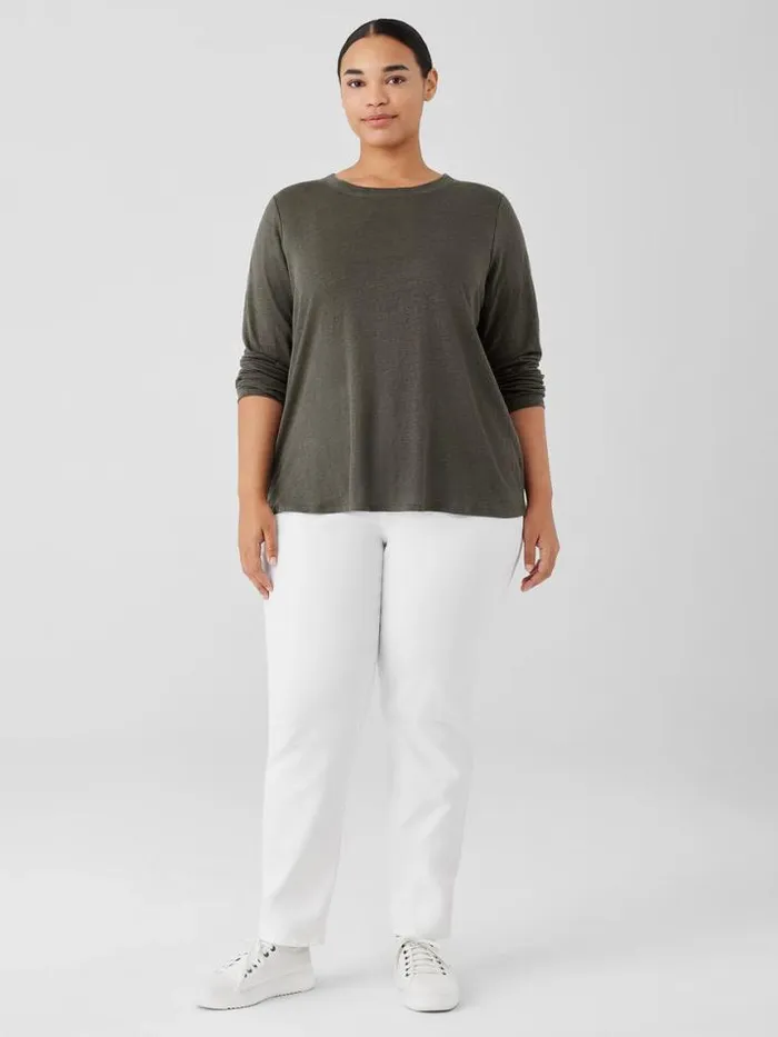 Shop Eileen Fisher Denim Organic Linen Jersey Crew Neck Top Grove