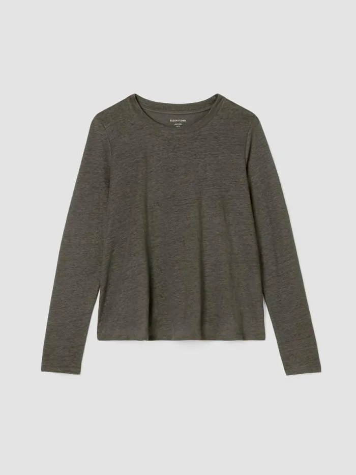 Shop Eileen Fisher Denim Organic Linen Jersey Crew Neck Top Grove