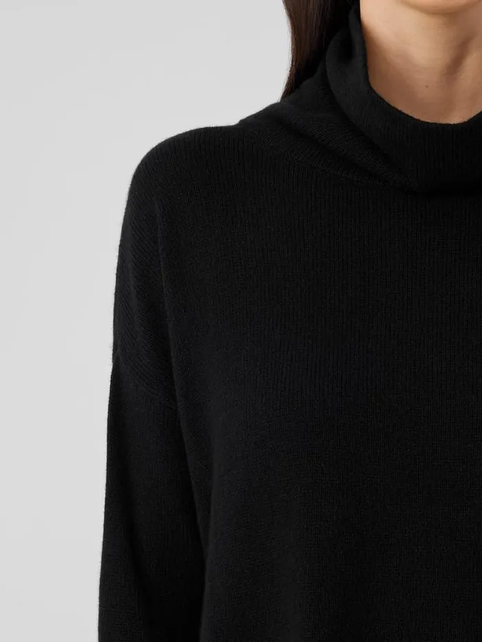 Shop Eileen Fisher Extended Sizing 1X3X Cotton And Recycled Cashmere Turtleneck BoxTop Black